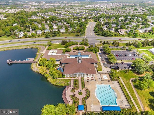 aerial view with a water view