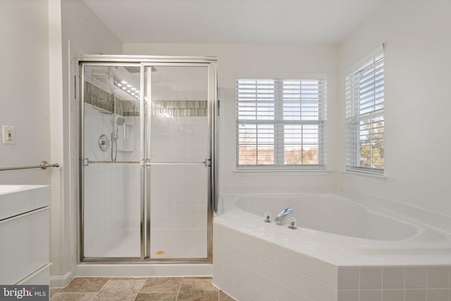 bathroom with plus walk in shower