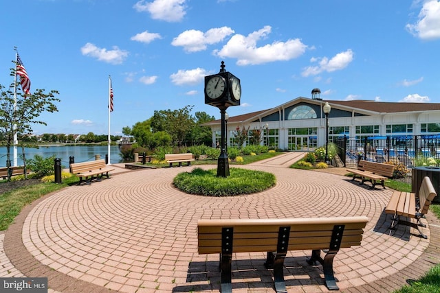 view of community featuring a water view