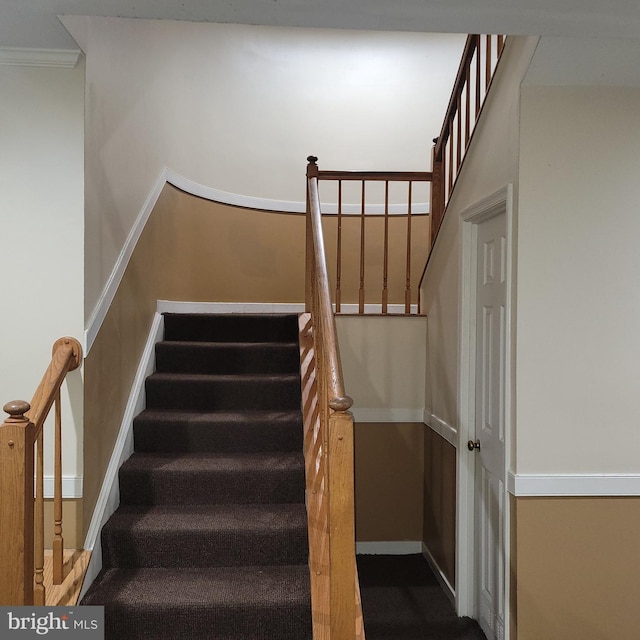 stairway with crown molding