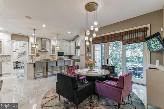 dining area featuring sink