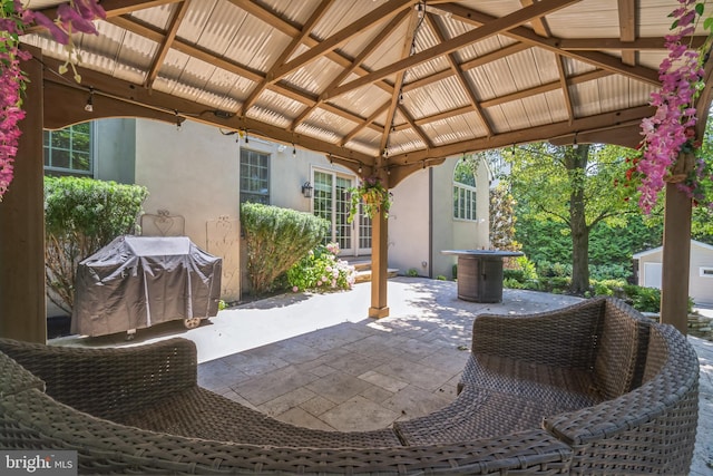 view of patio featuring a gazebo and grilling area