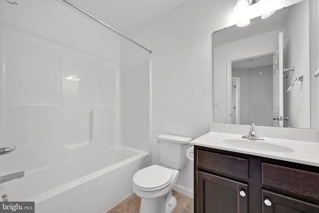 full bathroom featuring shower / tub combination, vanity, and toilet