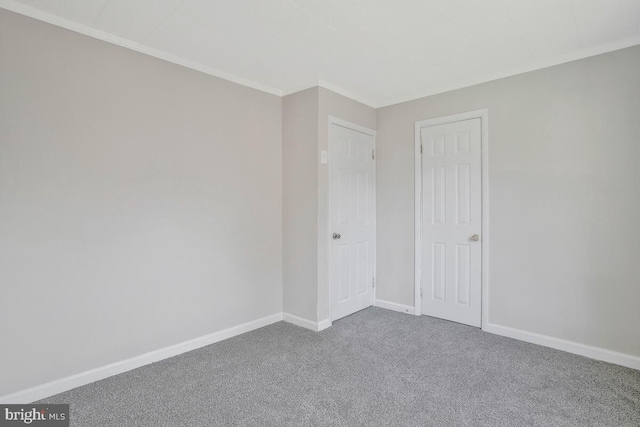 spare room with carpet flooring and crown molding