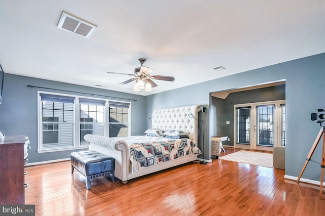 bedroom featuring ceiling fan and light wood-type flooring