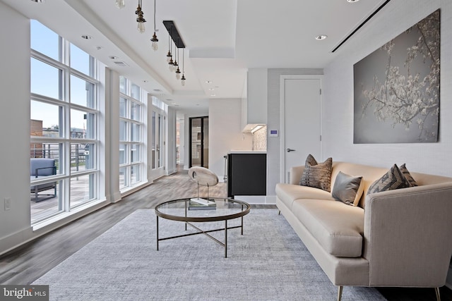 living room with hardwood / wood-style floors