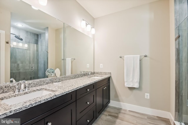 bathroom featuring vanity and an enclosed shower