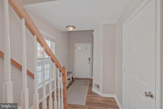 entryway with plenty of natural light and wood-type flooring