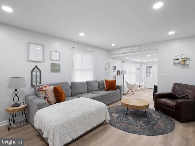 living room with light wood-type flooring