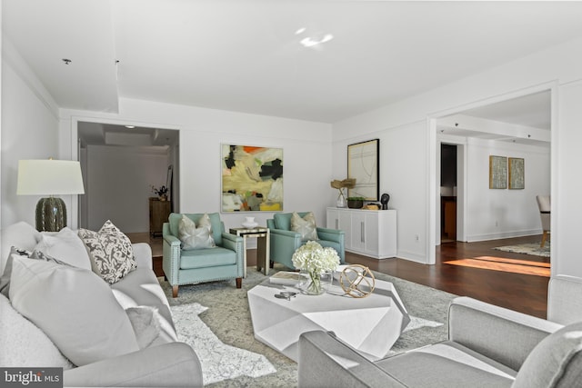 living room with dark wood-type flooring