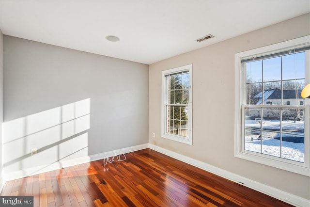 spare room with hardwood / wood-style flooring and plenty of natural light