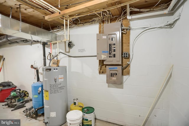 utilities with electric panel and water heater