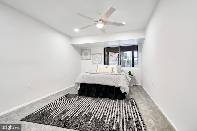 bedroom with carpet flooring and ceiling fan