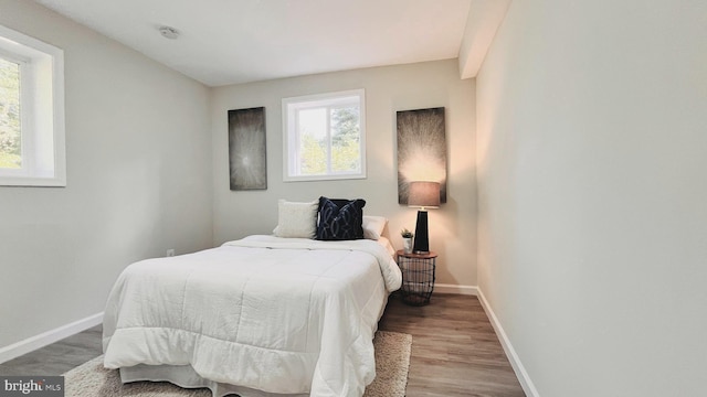 bedroom with hardwood / wood-style floors