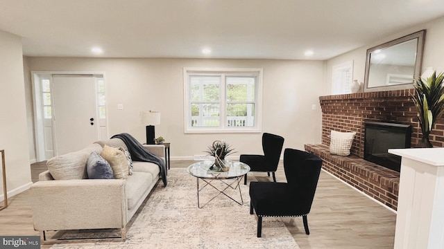 living room featuring a fireplace and light hardwood / wood-style floors