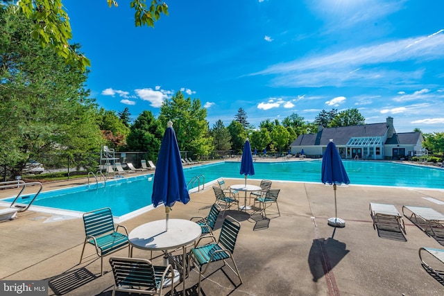 view of swimming pool with a patio area