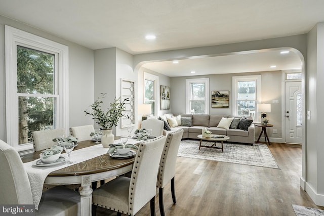 dining area with light wood-type flooring