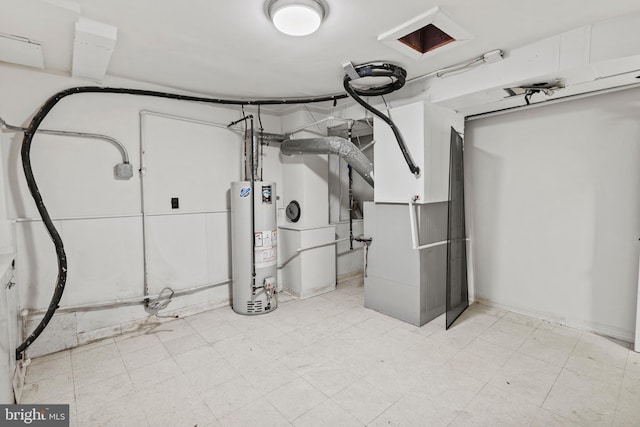 basement featuring gas water heater