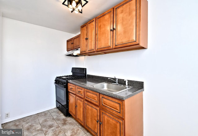 kitchen with sink and black gas range oven