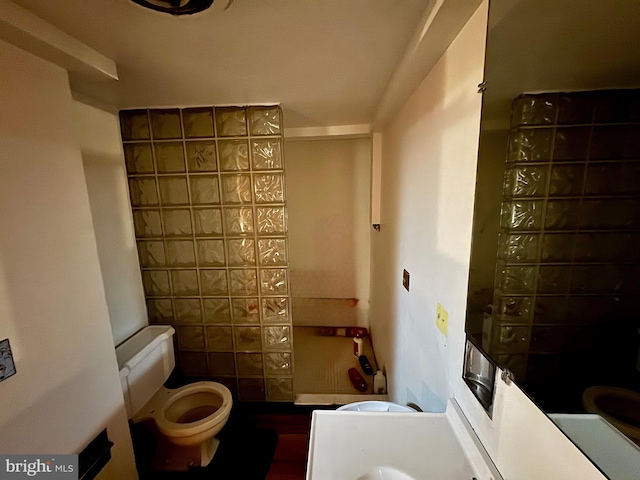 bathroom featuring a shower and toilet