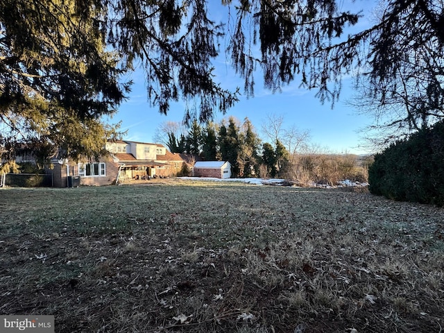 view of yard with a shed