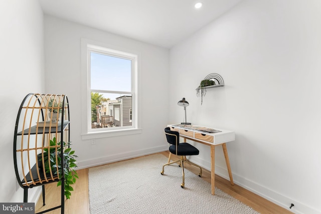 office space featuring wood-type flooring