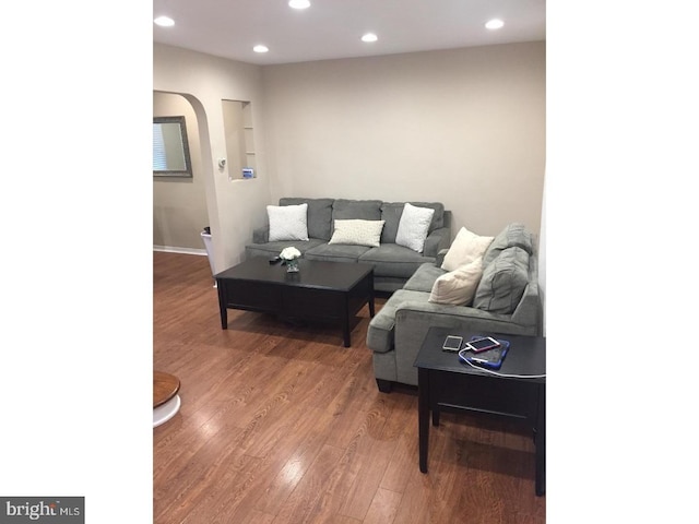 living room with hardwood / wood-style flooring