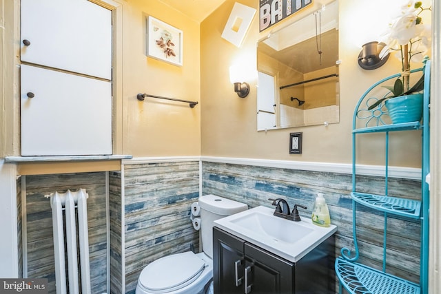 bathroom featuring a shower, vanity, and toilet