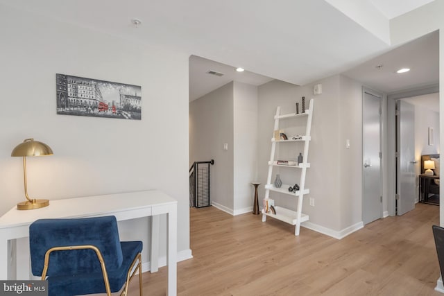 office area featuring light hardwood / wood-style flooring