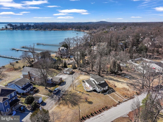 drone / aerial view featuring a water view