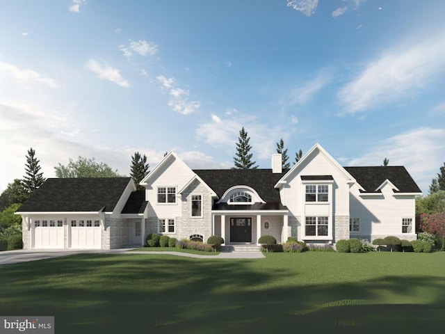 view of front facade with a front lawn and a garage