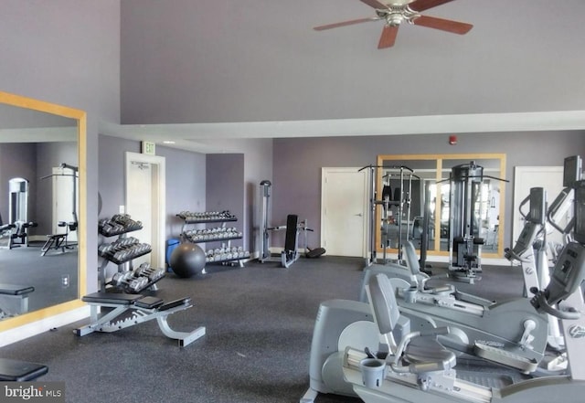 workout area with ceiling fan