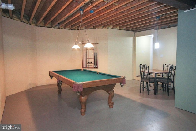 rec room with concrete flooring and pool table