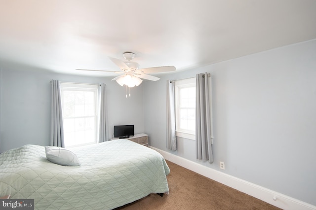 bedroom featuring carpet flooring and ceiling fan