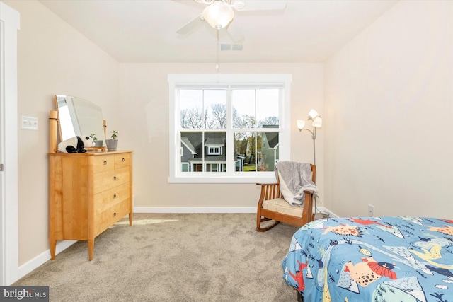 bedroom with carpet flooring and ceiling fan