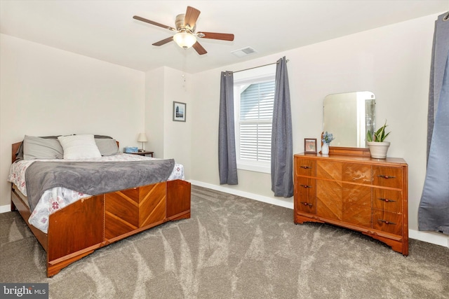 bedroom featuring ceiling fan and carpet floors