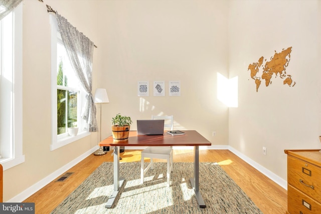 home office featuring light hardwood / wood-style floors