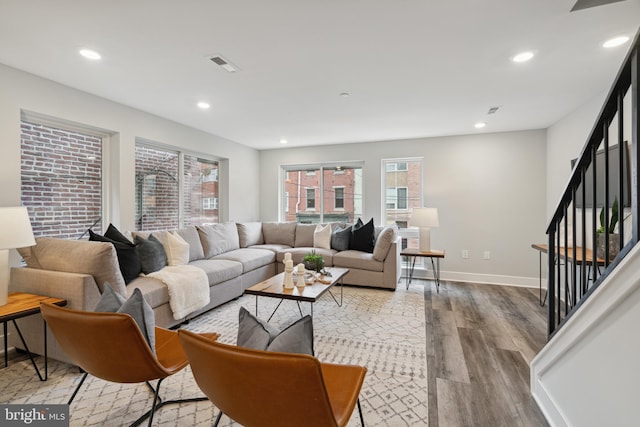 living room featuring light hardwood / wood-style flooring