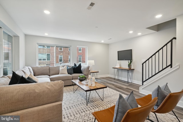 living room with hardwood / wood-style floors