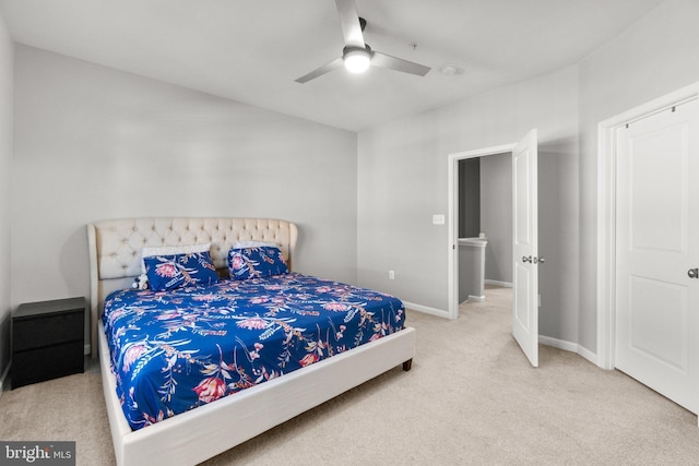 bedroom with carpet floors and ceiling fan