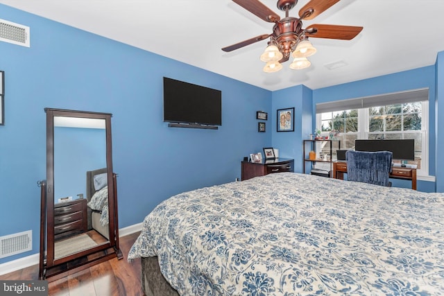 bedroom featuring ceiling fan and light hardwood / wood-style floors