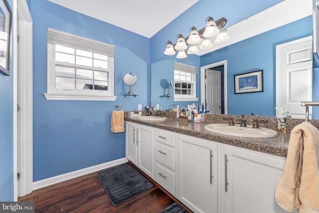 bathroom featuring vanity and wood-type flooring