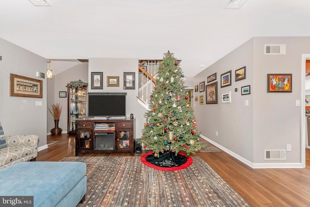 living room with hardwood / wood-style floors