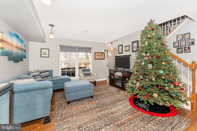 living room with hardwood / wood-style floors