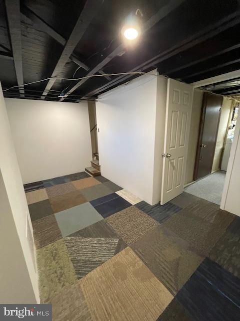 basement with carpet floors