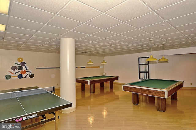 game room featuring hardwood / wood-style flooring and pool table