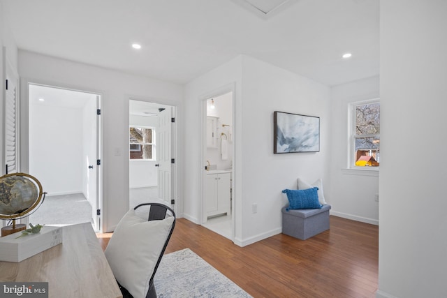 office area featuring dark wood-type flooring