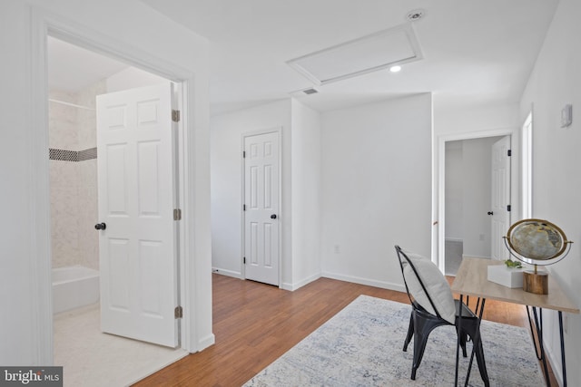 office area with wood-type flooring