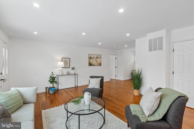 living room with light hardwood / wood-style flooring