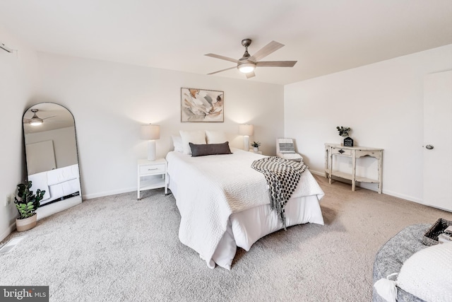 bedroom featuring ceiling fan and carpet flooring